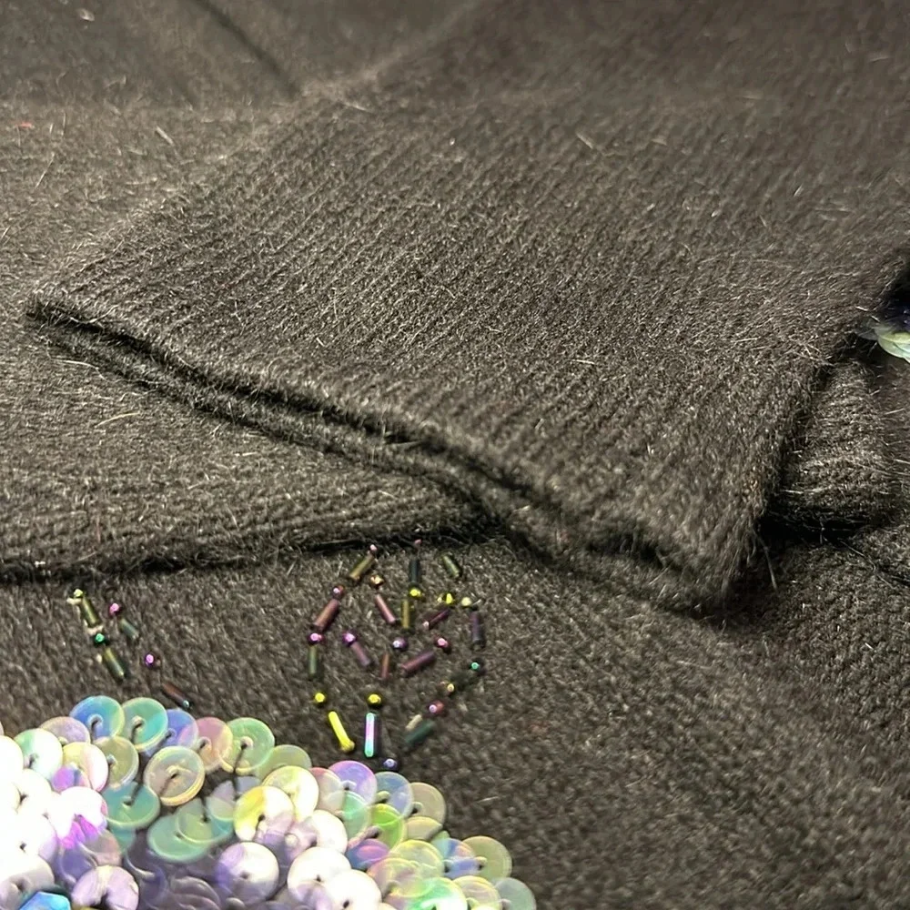 Vintage Victor Costa Occasion Black Long Cardigan with Sequins/Beads Women’s Med